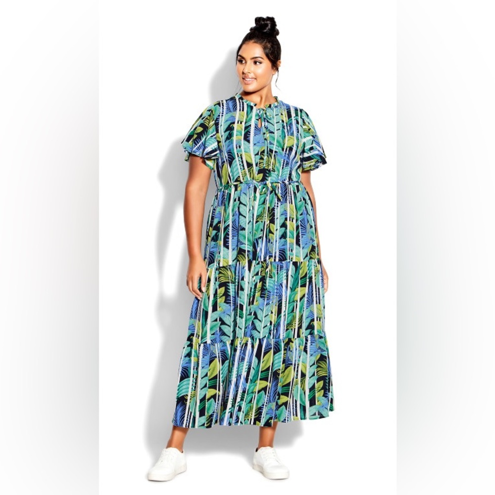 Avenue by LORALETTE Happy Tier Print Dress - oasis leaf